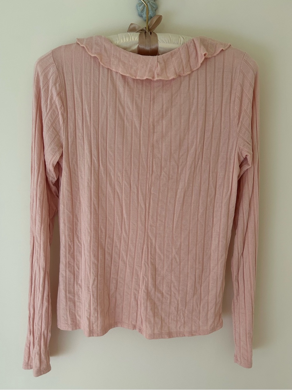 Intimately Blush Pink Ribbed Knit Top with Ruffle Neckline - Picture 7 of 10